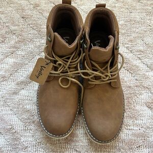 [Vostey] Tan/brown Lace-Up Boots